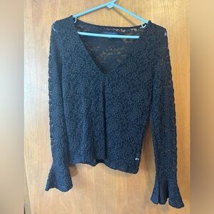 American Eagle, black long sleeve lace blouse, flare sleeves, size small.
